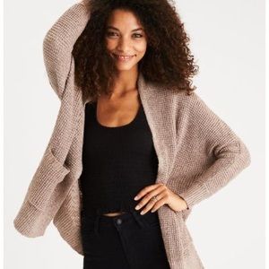 American Eagle Brown Waffle Boyfriend Cardigan